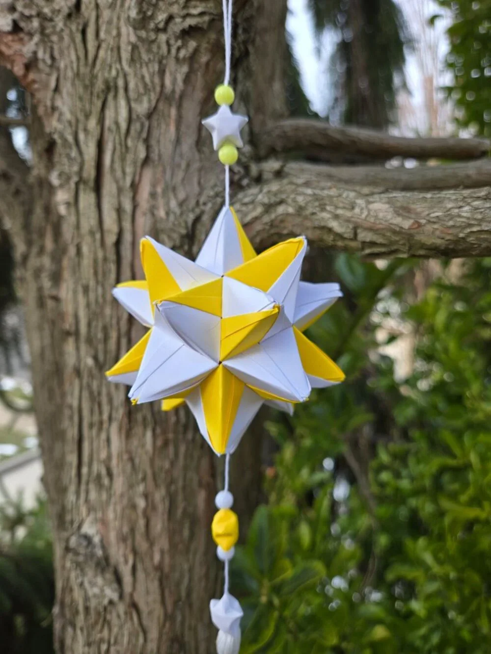 Handmade Kusudama Ornament | Yellow & White Star Tassel